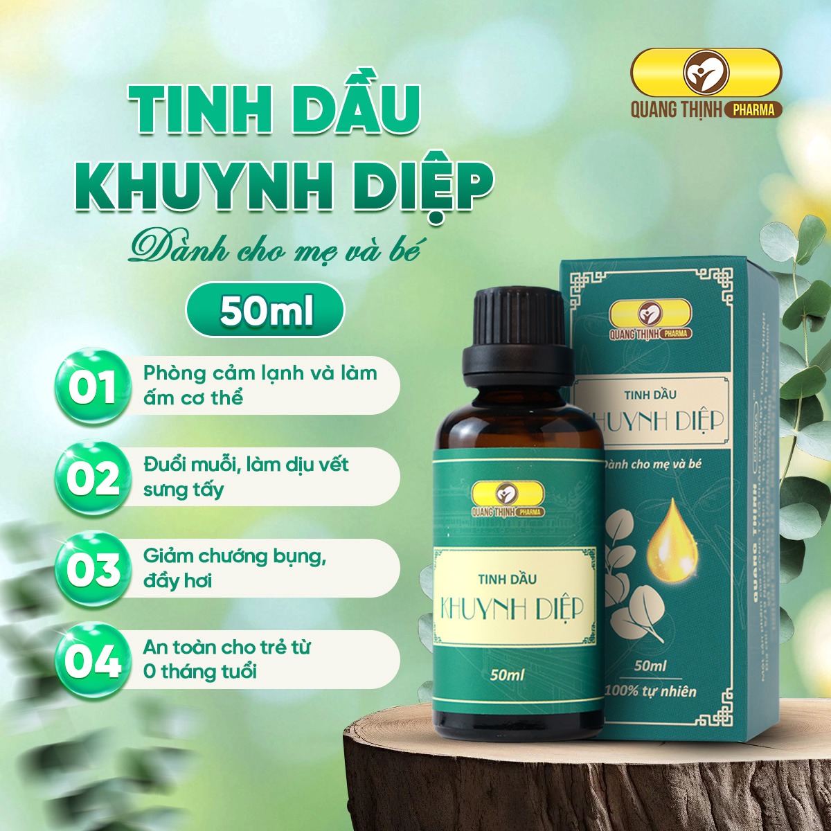Tinh Dầu Khuynh Diệp Quang Thịnh Pharma Giúp Giữ Ấm Đuổi Muỗi Và An Toàn Cho Bé Chai 50ML