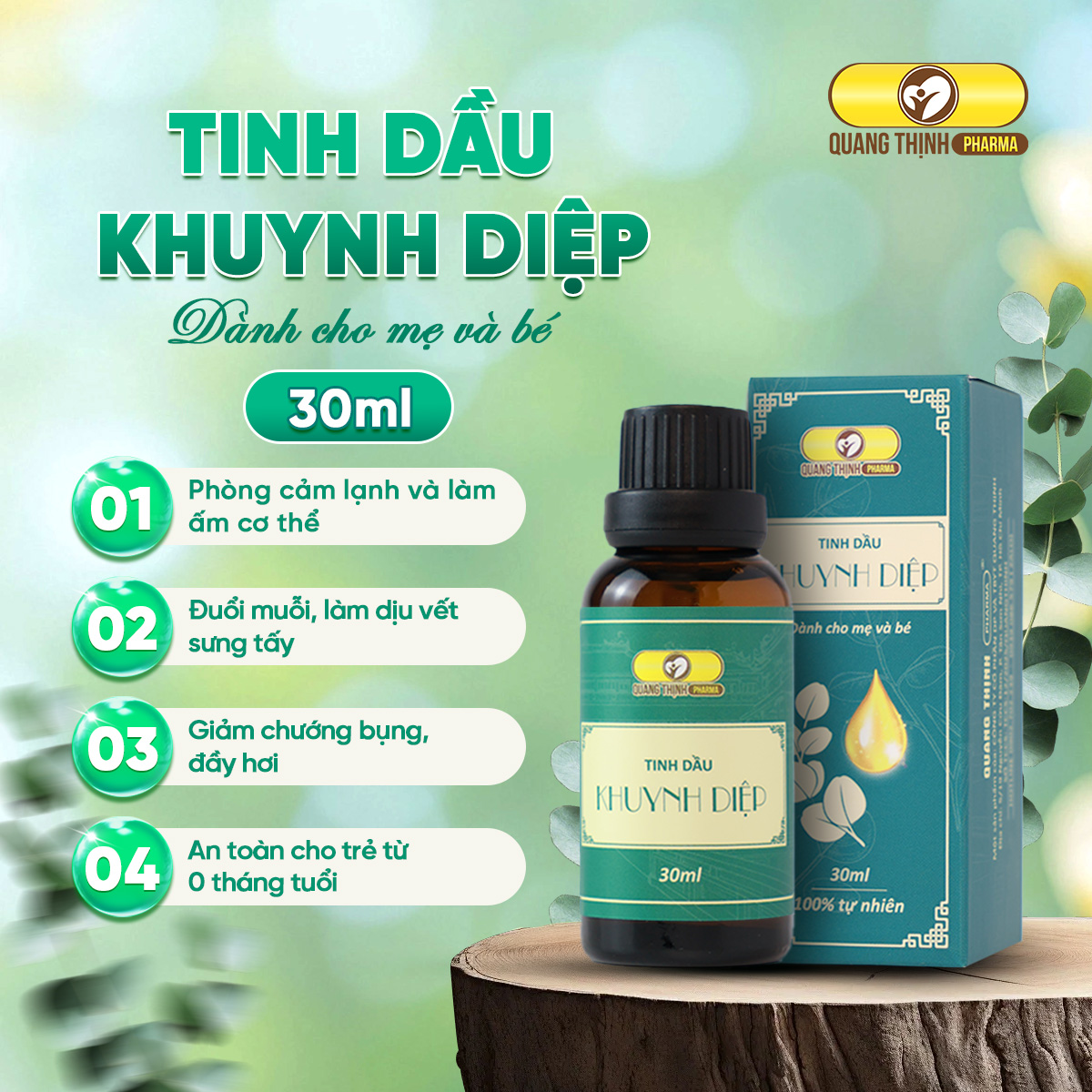 Tinh Dầu Khuynh Diệp Quang Thịnh Pharma Giúp Giữ Ấm Đuổi Muỗi Và An Toàn Cho Bé Chai 30ML