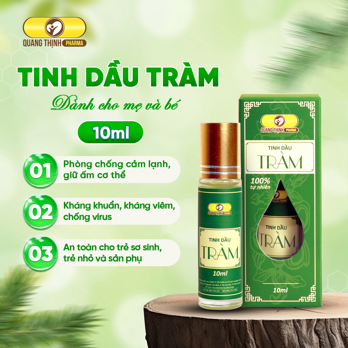 Tinh Dầu Tràm Quang Thịnh Pharma - Nguyên Chất 100%, An Toàn Cho Bé Sơ Sinh 10ML