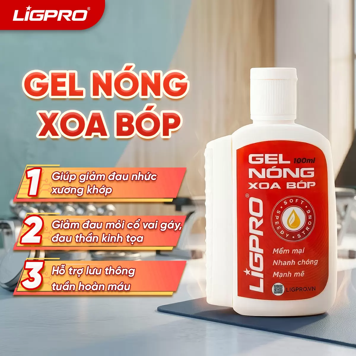 Gel Nóng Ligpro Xoa Bóp Giảm Đau Cổ Vai Gáy Giúp Thư Giãn Cơ 100ML Dạng Gel