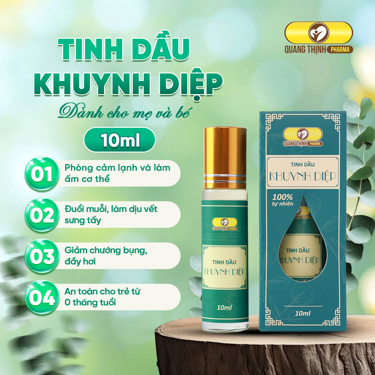 Tinh Dầu Khuynh Diệp Quang Thịnh Pharma Giúp Giữ Ấm Đuổi Muỗi Và An Toàn Cho Bé Chai 10ML