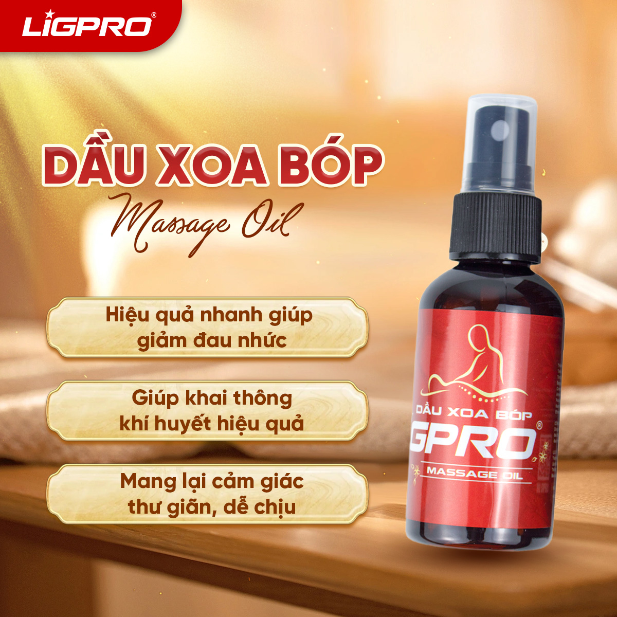 Dầu xoa bóp LIGPRO chai Giảm Đau Mỏi Cổ Vai Gáy Hỗ Trợ Lưu Thông Tuần Hoàn Máu [50ML dạng xịt]
