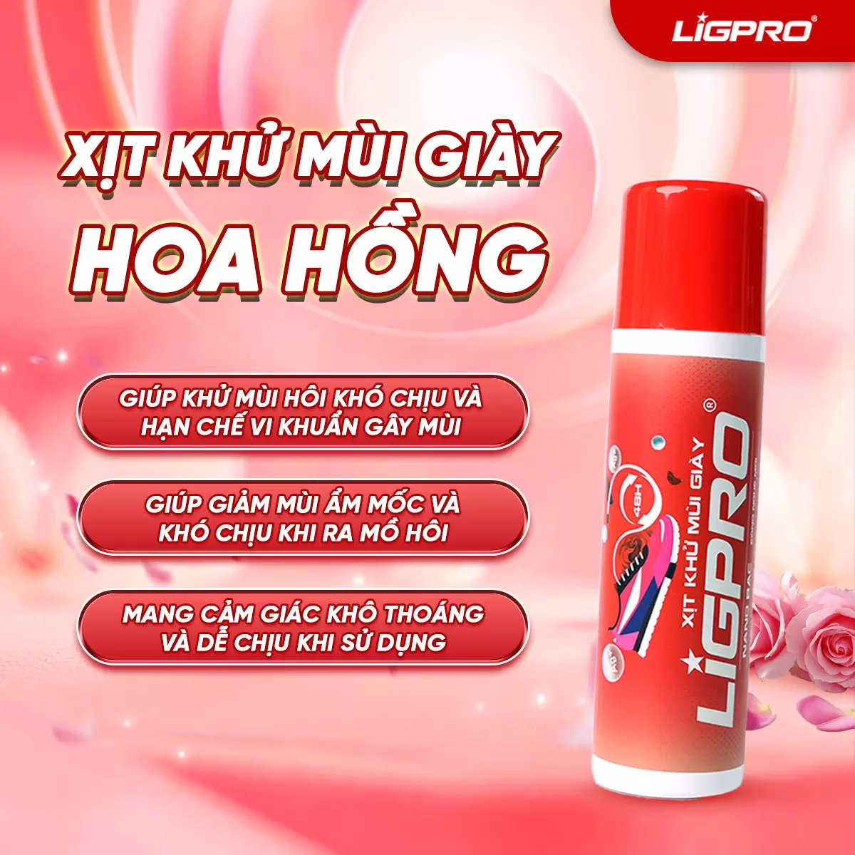 Chai Xịt Khử Mùi Giày LIGPRO Khử Khuẩn Khử Mùi Hương Hoa Hồng Thơm Dịu 200ML
