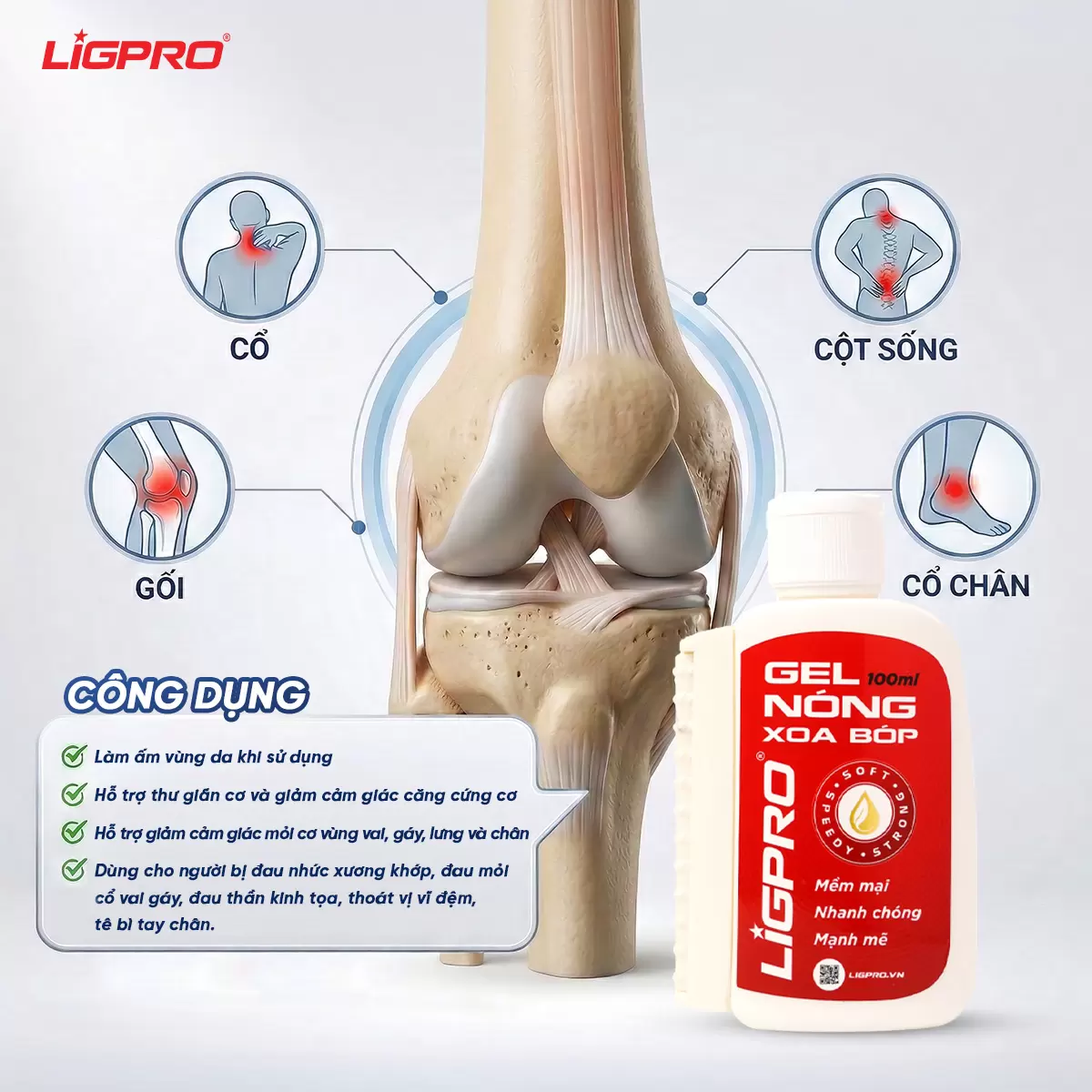 Gel Nóng Xoa Bóp Ligpro Giảm Đau Cổ Vai Gáy Giúp Thư Giãn Cơ 100ML