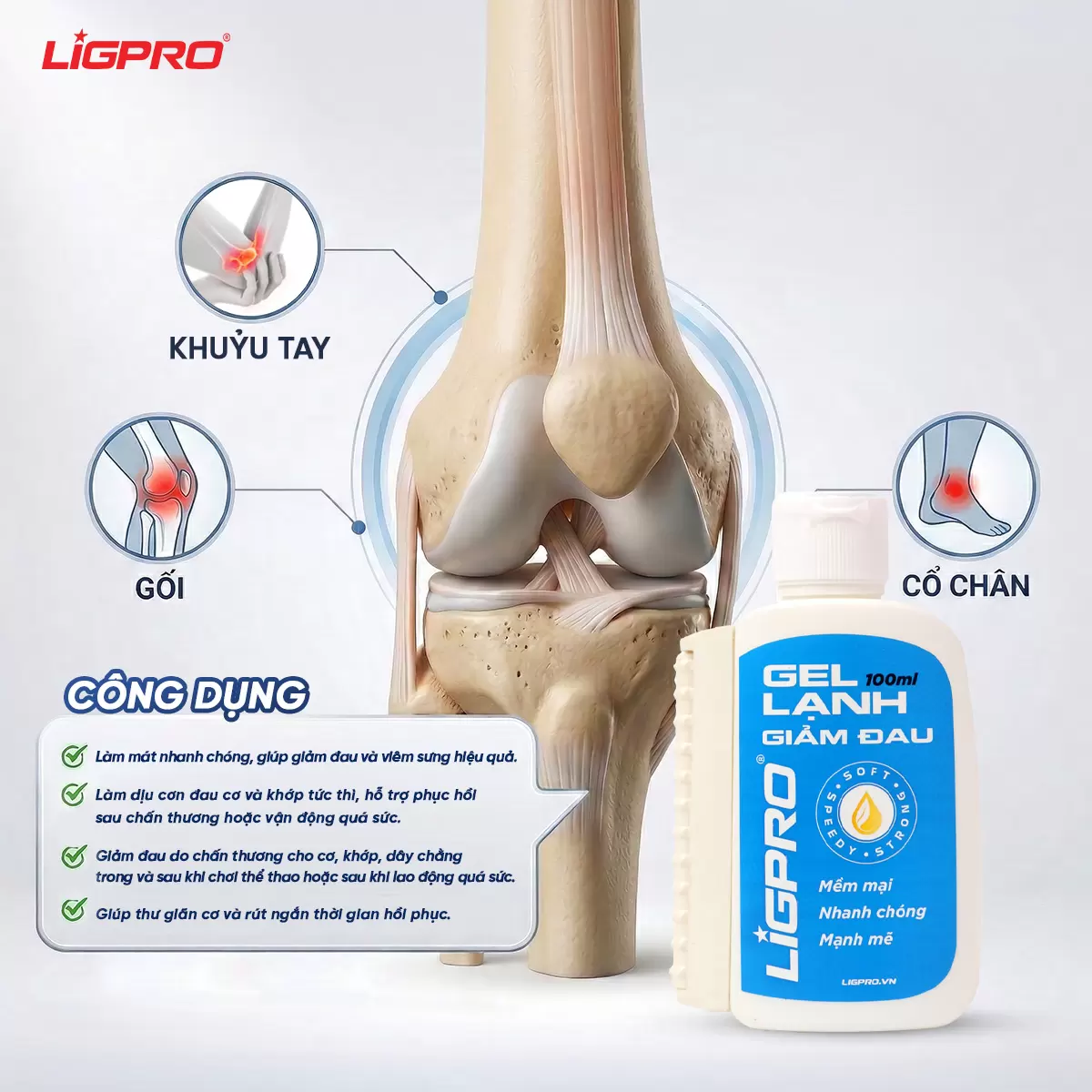 Gel Lạnh Giảm Đau Ligpro Giảm Đau Nhức Hiệu Quả Chiết Xuất Thảo Dược Từ Thiên Nhiên 100ML