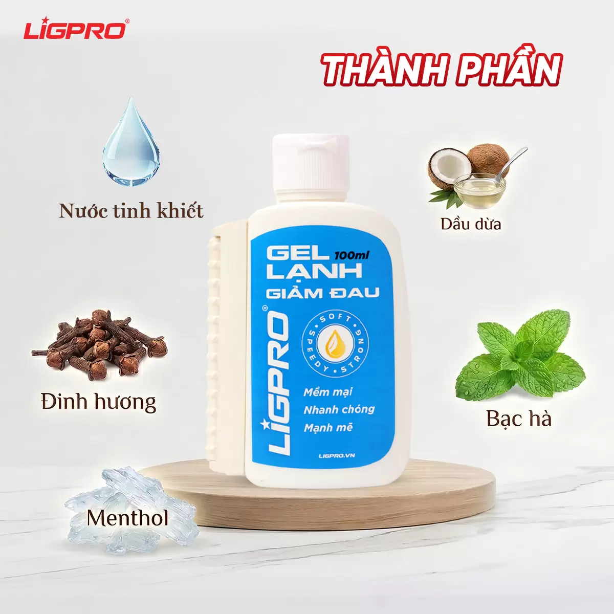 Gel Lạnh Giảm Đau Ligpro Giảm Đau Nhức Hiệu Quả Chiết Xuất Thảo Dược Từ Thiên Nhiên 100ML