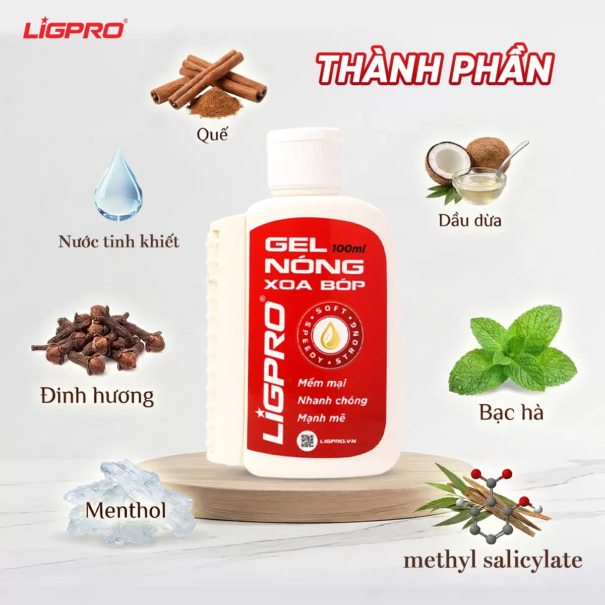 Gel Nóng Xoa Bóp Ligpro Giảm Đau Cổ Vai Gáy Giúp Thư Giãn Cơ 100ML