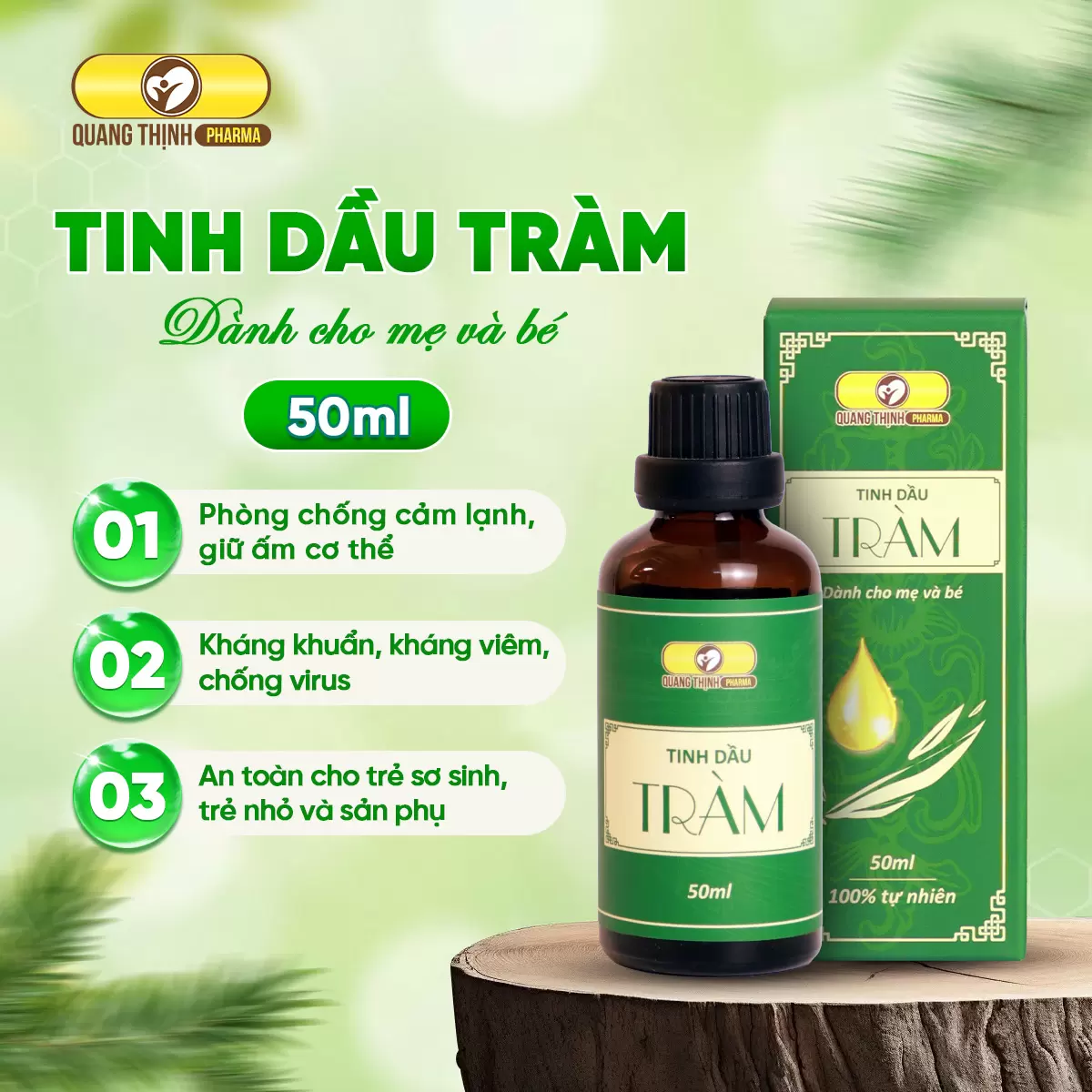 Tinh Dầu Tràm Quang Thịnh Pharma - Nguyên Chất 100%, An Toàn Cho Bé Sơ Sinh 50ML