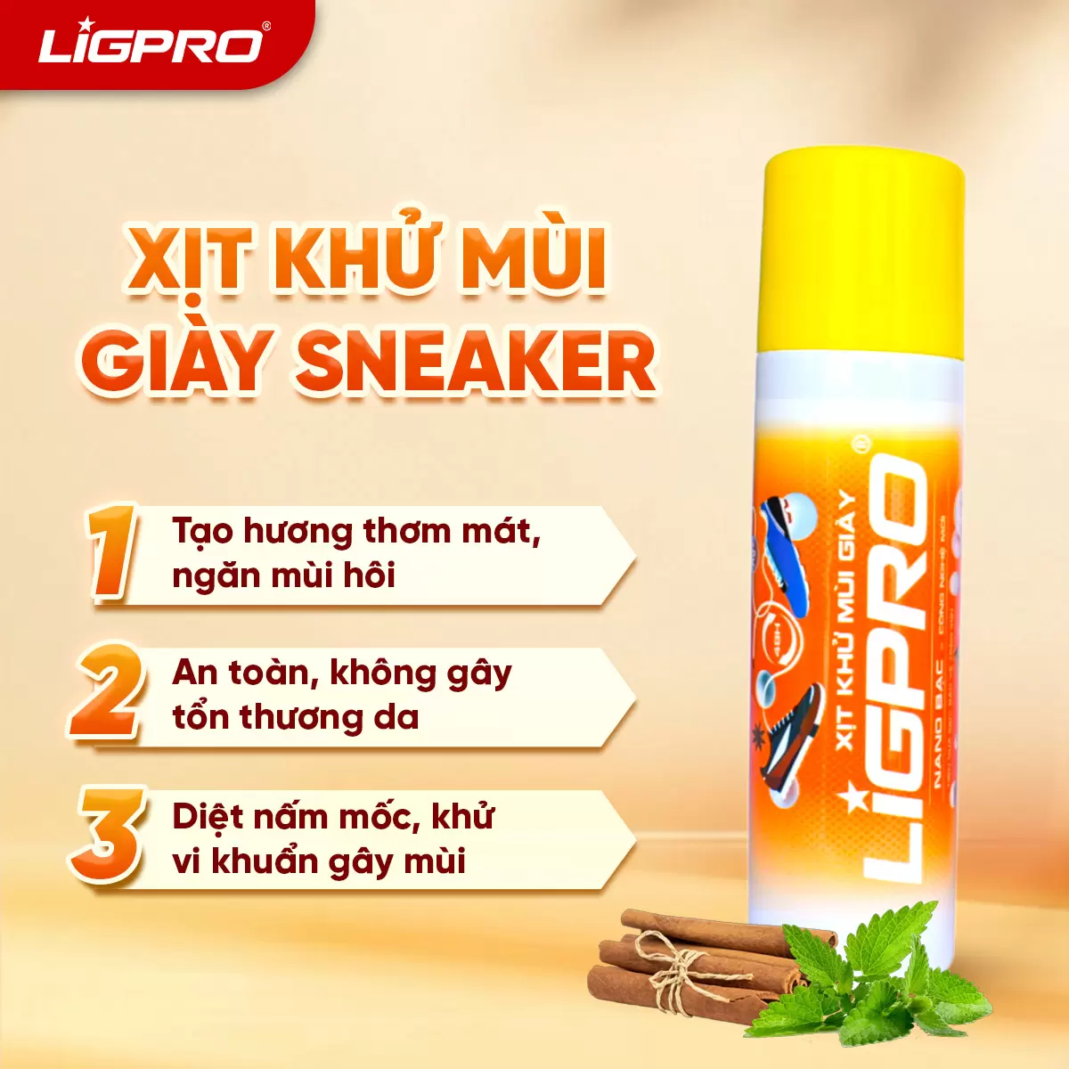 Chai Xịt Khử Mùi Giày LIGPRO Nano Bạc Khử Khuẩn Khử Mùi Hương Quế Bạc Hà 200ML