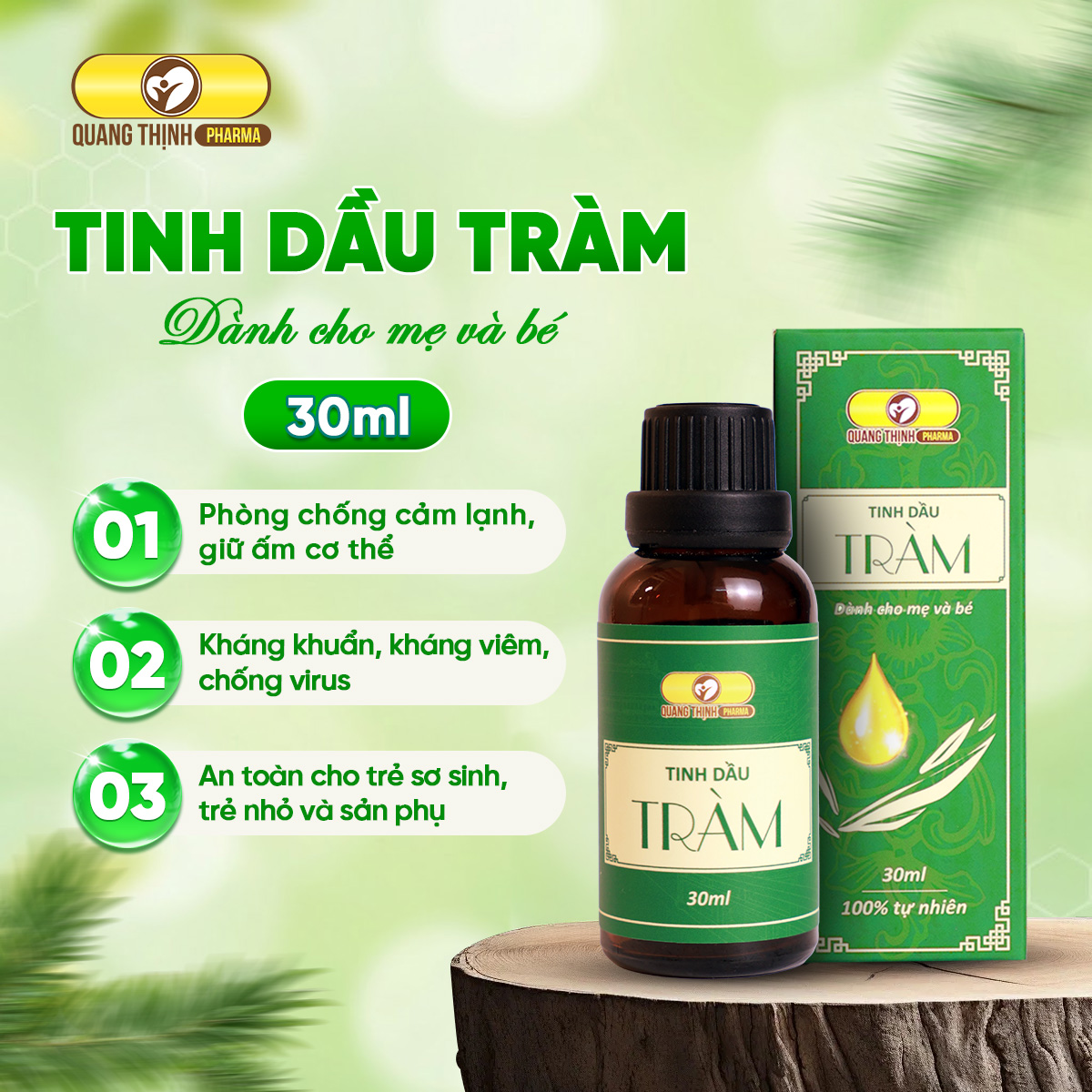 Tinh Dầu Tràm Quang Thịnh Pharma - Nguyên Chất 100%, An Toàn Cho Bé Sơ Sinh 30ML