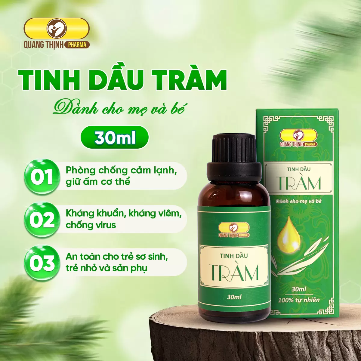 Tinh Dầu Tràm Quang Thịnh Pharma - Nguyên Chất 100%, An Toàn Cho Bé Sơ Sinh 30ML