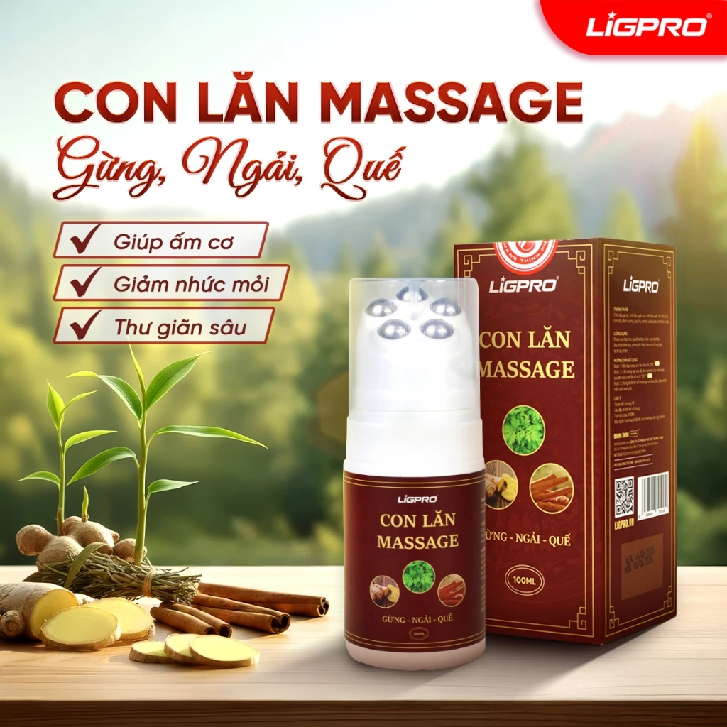 Con Lăn Massage Ligpro Gừng Ngải Quế Giảm Đau Mỏi Cơ Hỗ Trợ Lưu Thông Khí Huyết