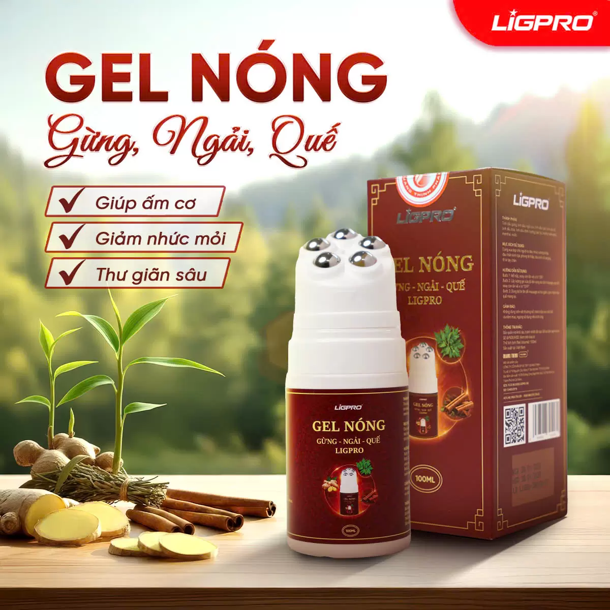 Con Lăn Massage Ligpro Gừng Ngải Quế Giảm Đau Mỏi Cơ Hỗ Trợ Lưu Thông Khí Huyết