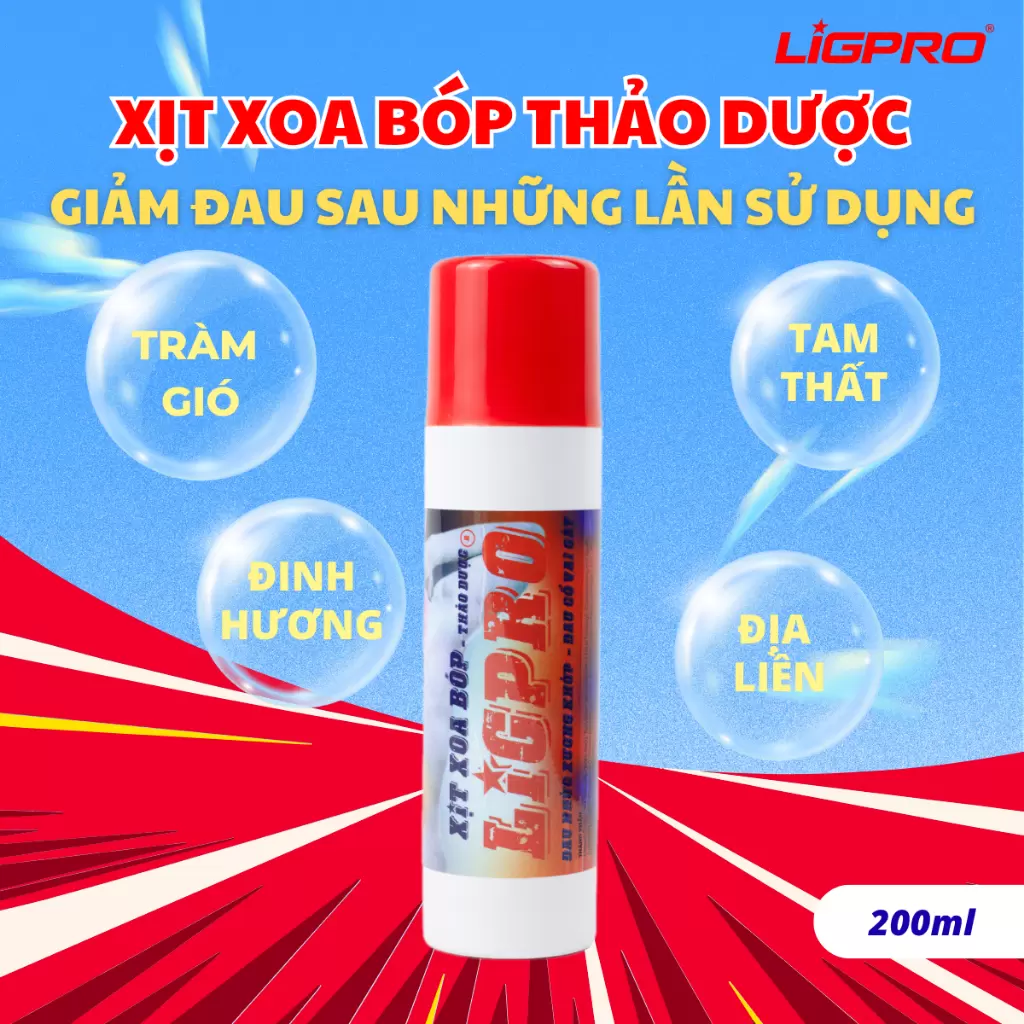 Chai Xịt Xoa Bóp Thảo Dược LIGPRO Giảm Đau Nhức Xương Khớp, Tê Bì Tay Chân 200ML
